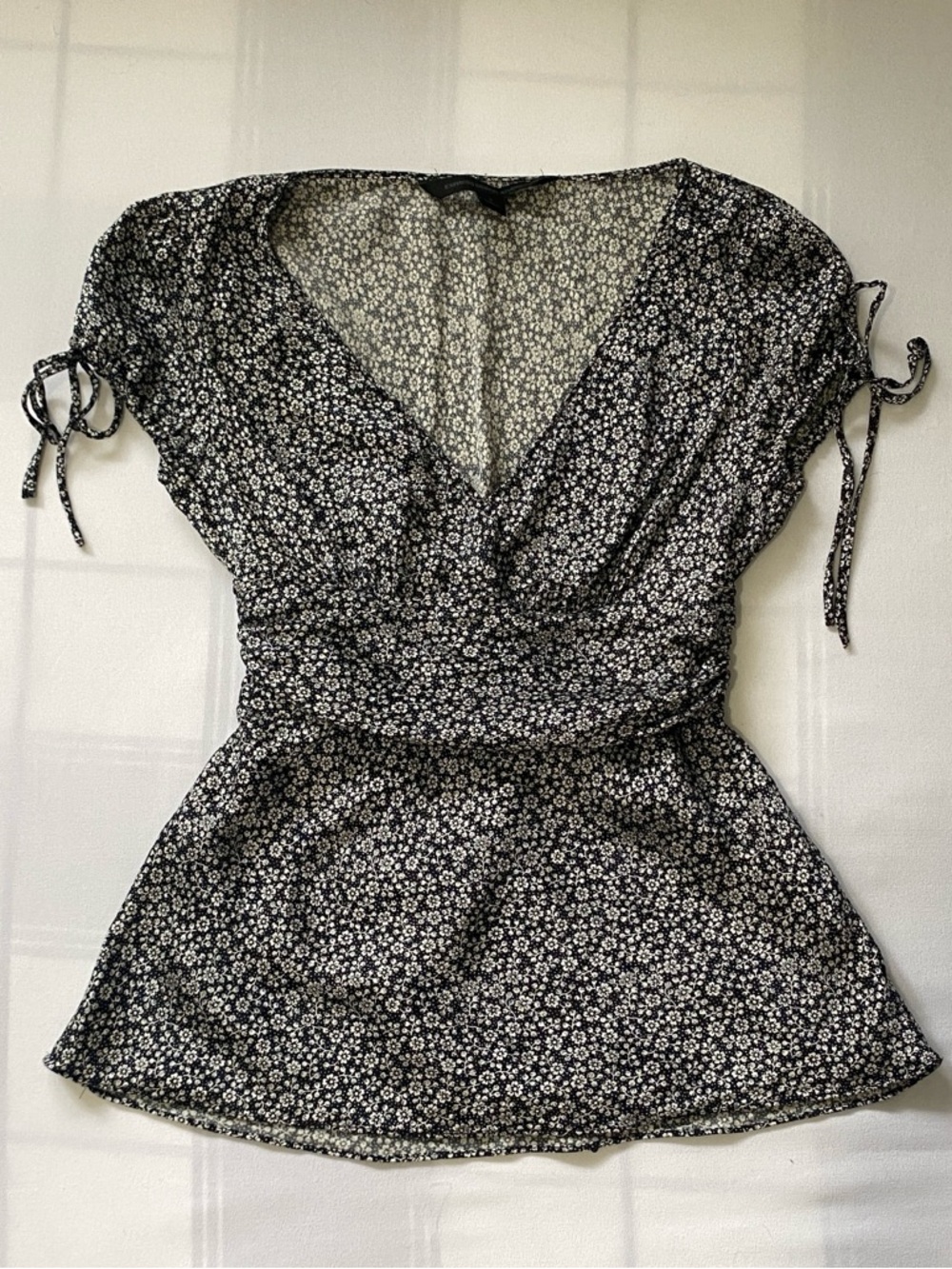 Floral Silk Babydoll Top With Tie Details